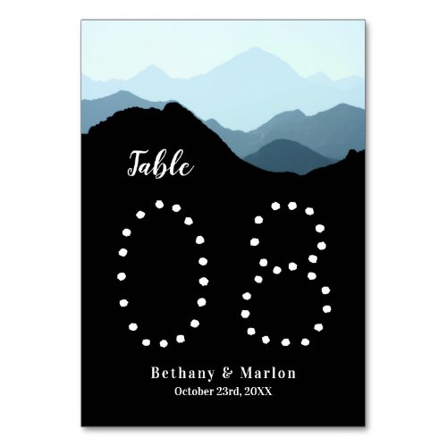 Blue Mountain Range Rustic Wedding Table Number