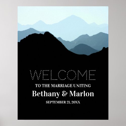 Blue Mountain Range Rustic Wedding Welcome Poster
