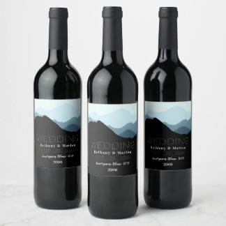 Blue Mountain Range, Rustic Wedding Wine Label