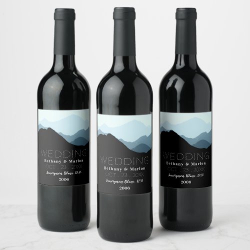 Blue Mountain Range Rustic Wedding Wine Label