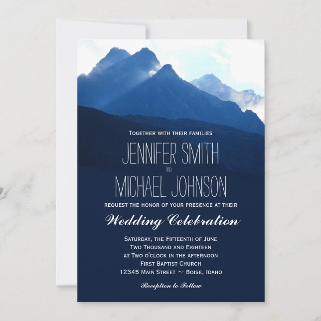 Blue Mountain Range Silhouette Wedding Invitations (Front)