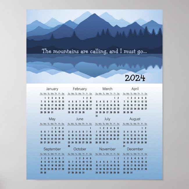 Blue Mountain Reflections 2024 Calendar Poster