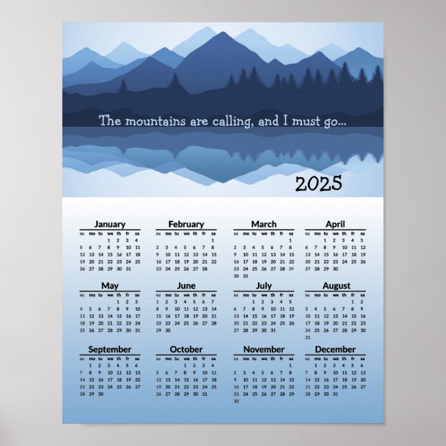 Blue Mountain Reflections 2025 Calendar Poster