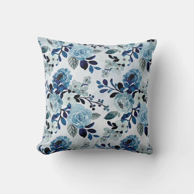 Blue Mountain Roses Throw Pillow (Front)