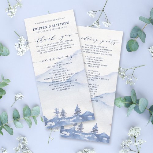 Blue Mountain Rustic Watercolor Wedding Program