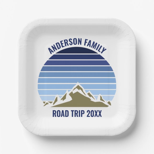 Blue Mountain Sunset Customizable Party Paper Plates (Front)