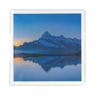 Blue Mountain Sunset Water Reflection Acrylic Tray