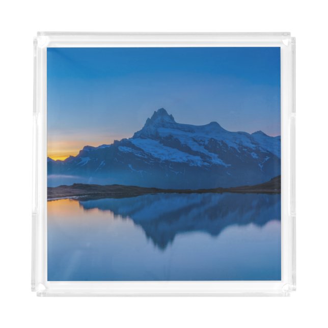 Blue Mountain Sunset Water Reflection Acrylic Tray (Front)