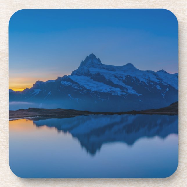 Blue Mountain Sunset Water Reflection Beverage Coaster (Front)