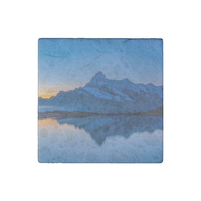 Blue Mountain Sunset Water Reflection Stone Magnet (Front)