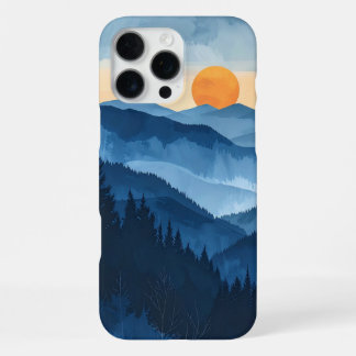 Blue Mountain Sunset Watercolor Landscape iPhone 16 Pro Max Case