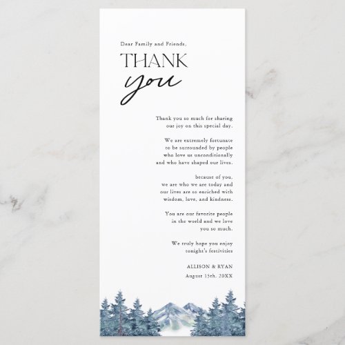 Blue Mountain Tree Rustic Wedding Thank You Cards