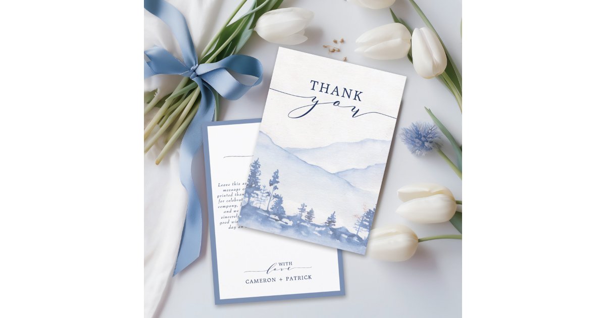 Blue Mountain Watercolor Wedding Thank You Card | Zazzle