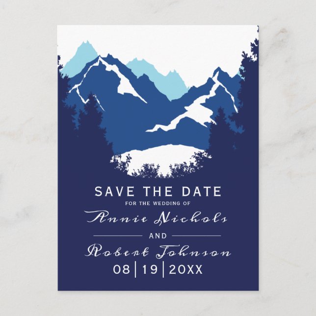 Blue mountain winter wedding Save the Date Announcement Postcard (Front)