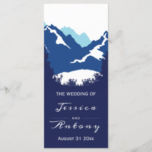 Blue mountains and conifer trees wedding program