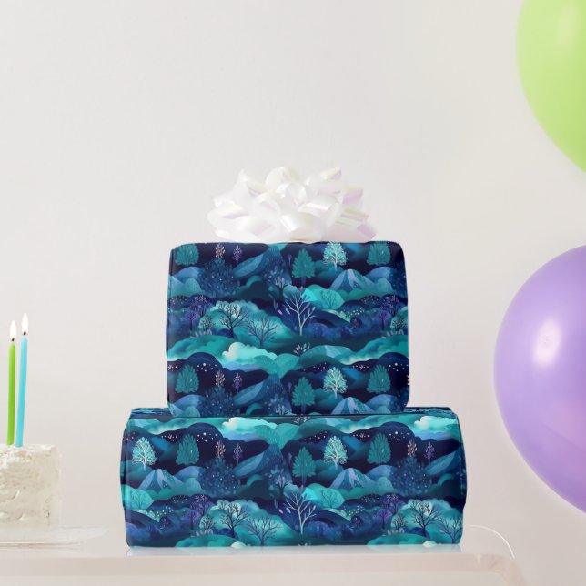 Blue Mountains and Tree Design Wrapping Paper (Party Gifts)