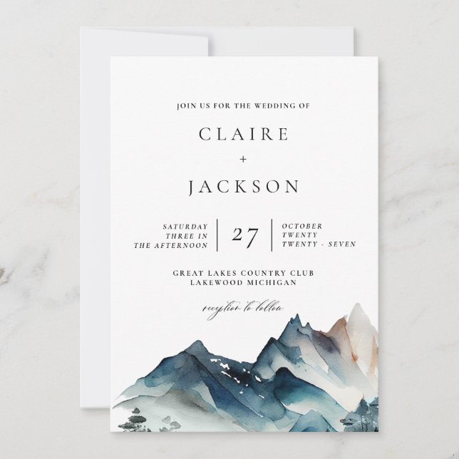 Blue Mountains Modern Wedding Invitation  (Front)