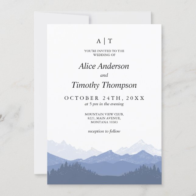 Blue Mountains Monogram Wedding Invitation (Front)