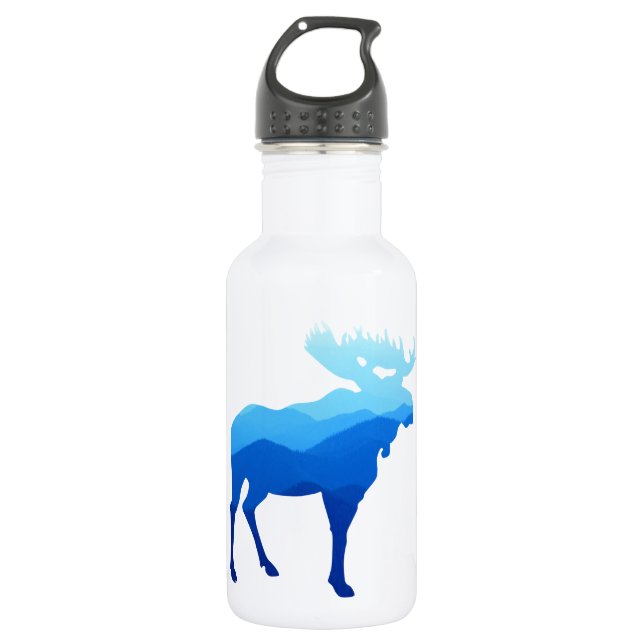 Blue Mountains Moose Silhouette Stainless Steel Water Bottle (Front)