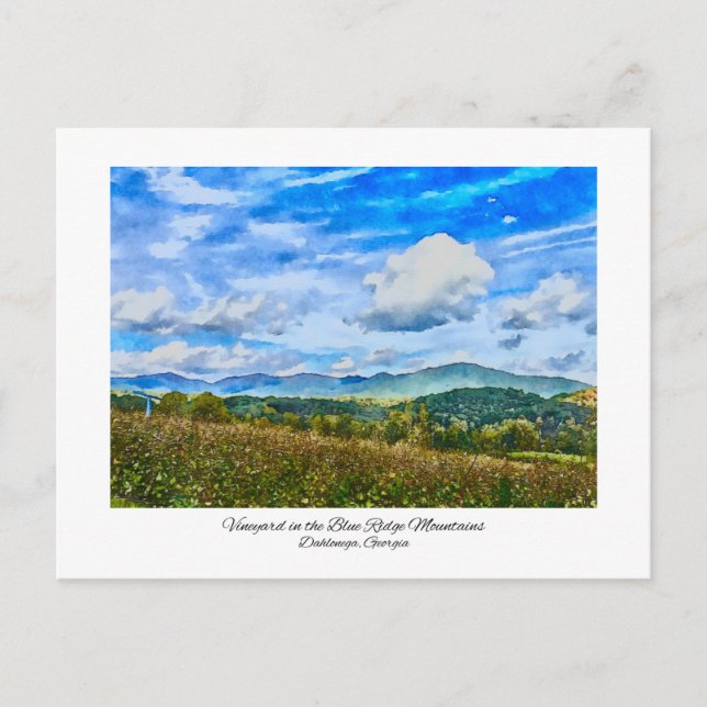 Blue Mountains North Georgia Watercolor Painting Postcard (Front)