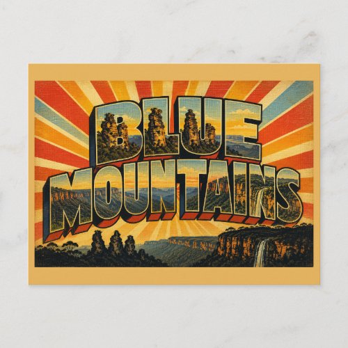 Blue Mountains NSW Australia Vintage Travel Art Postcard