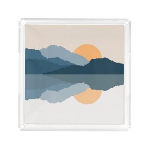 Blue mountains reflected in the lake acrylic tray