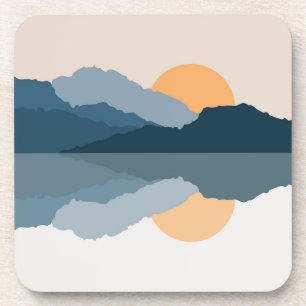 Blue mountains reflected in the lake beverage coaster
