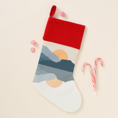 Blue mountains reflected in the lake christmas stocking