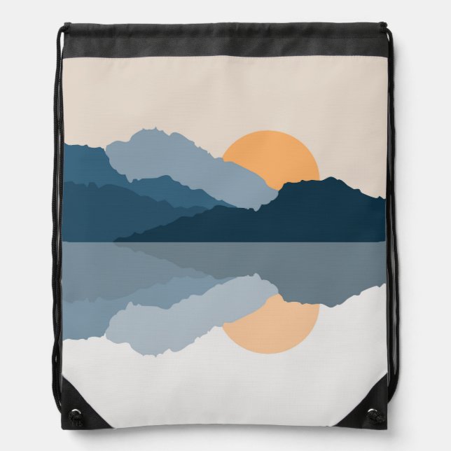 Blue mountains reflected in the lake drawstring bag (Front)
