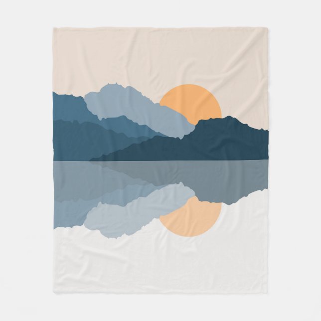 Blue mountains reflected in the lake fleece blanket (Front)