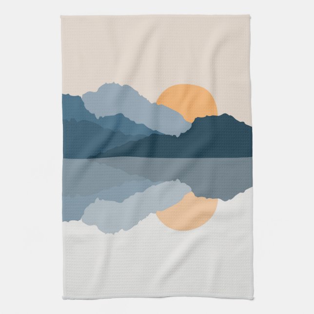 Blue mountains reflected in the lake kitchen towel (Vertical)