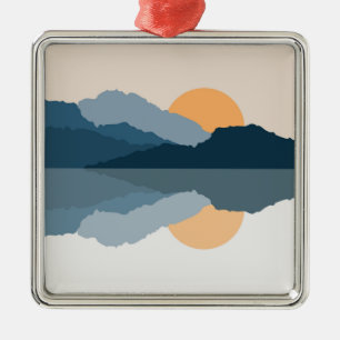 Blue mountains reflected in the lake metal ornament