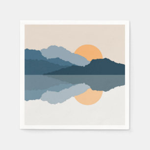 Blue mountains reflected in the lake napkins