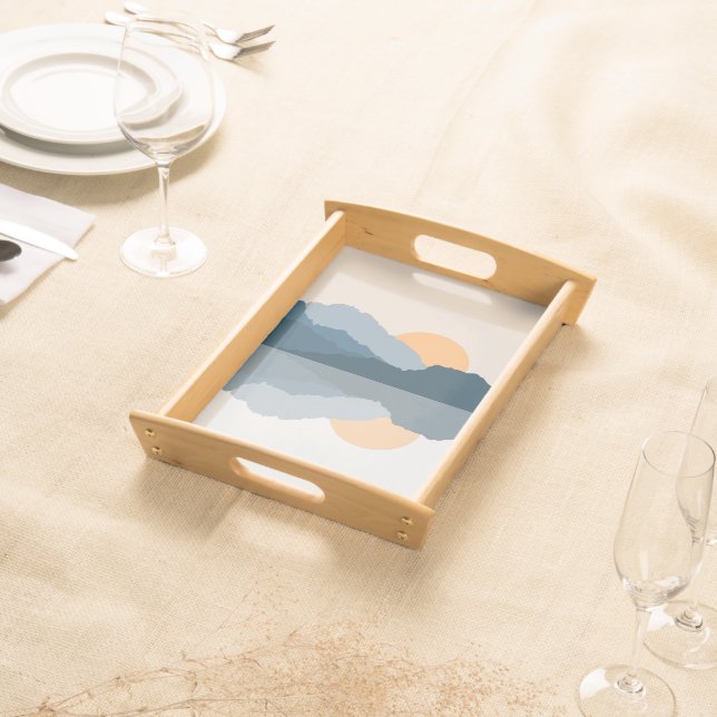 Blue mountains reflected in the lake serving tray (Front)