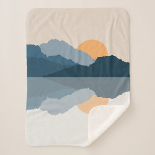 Blue mountains reflected in the lake sherpa blanket