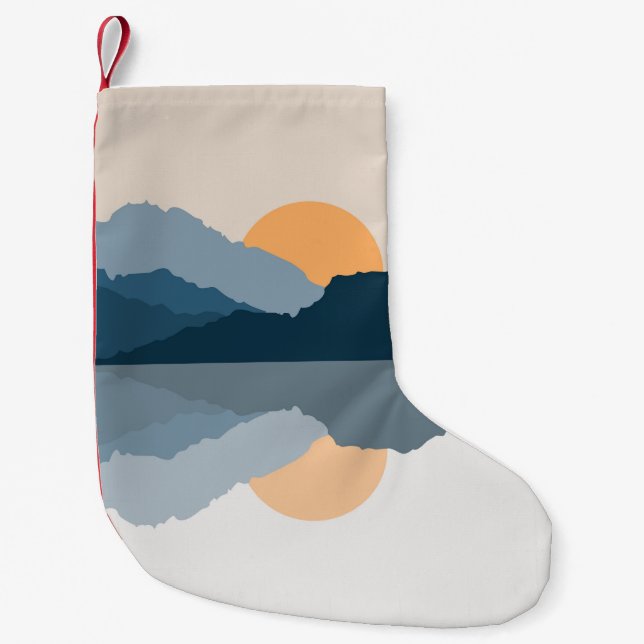 Blue mountains reflected in the lake small christmas stocking (Front)