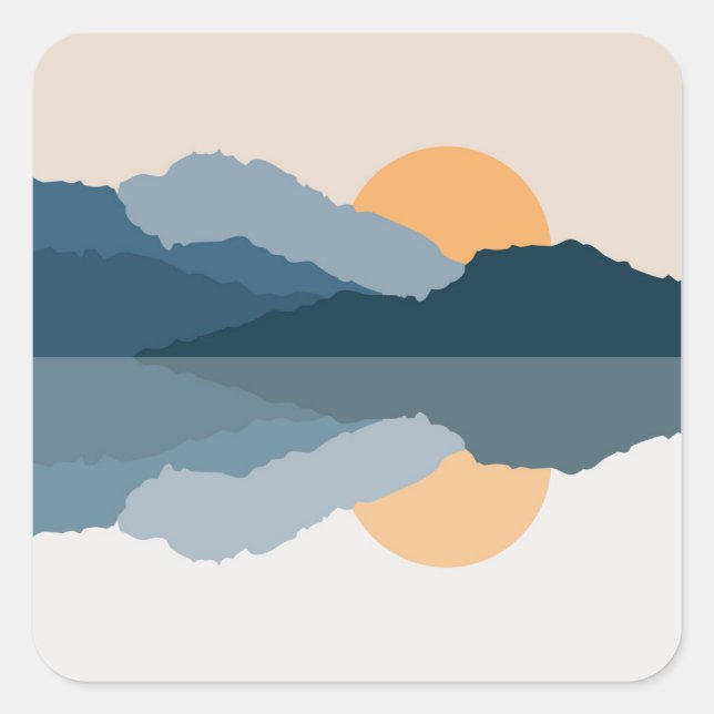 Blue mountains reflected in the lake square sticker (Front)