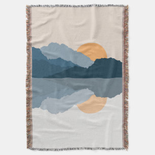 Blue mountains reflected in the lake throw blanket
