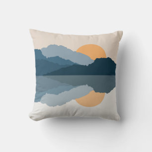Blue mountains reflected in the lake throw pillow