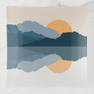 Blue mountains reflected in the lake trinket tray