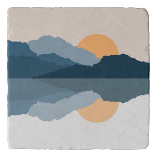 Blue mountains reflected in the lake trivet