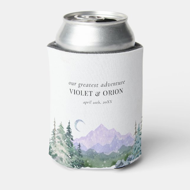 Blue Mountains Rustic Wedding Beer Can Cooler (Can Back)