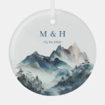 Blue Mountains Rustic Wedding Glass Ornament at Zazzle