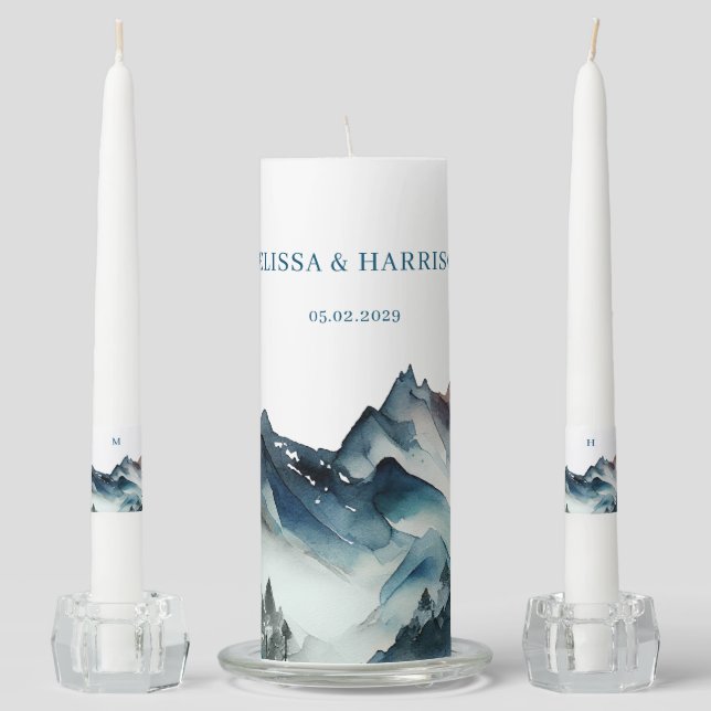 Blue Mountains Rustic Wedding Unity Candle Set (Front)