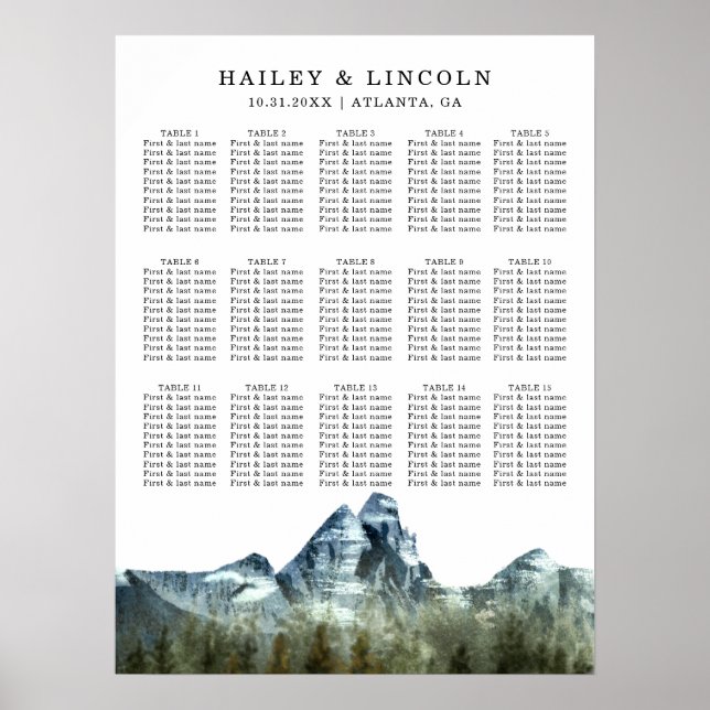Blue Mountains Wedding Seating Chart (Front)