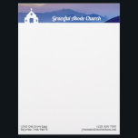 Blue Mountains White Church Letterhead<br><div class="desc">Church letterhead with the white silhouette of a church against blue mountains.</div>