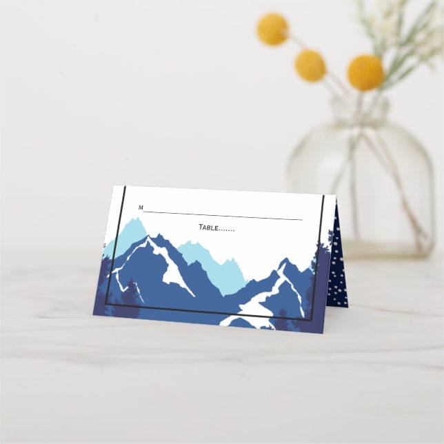 Blue mountains winter wedding folded escort place card (Front)