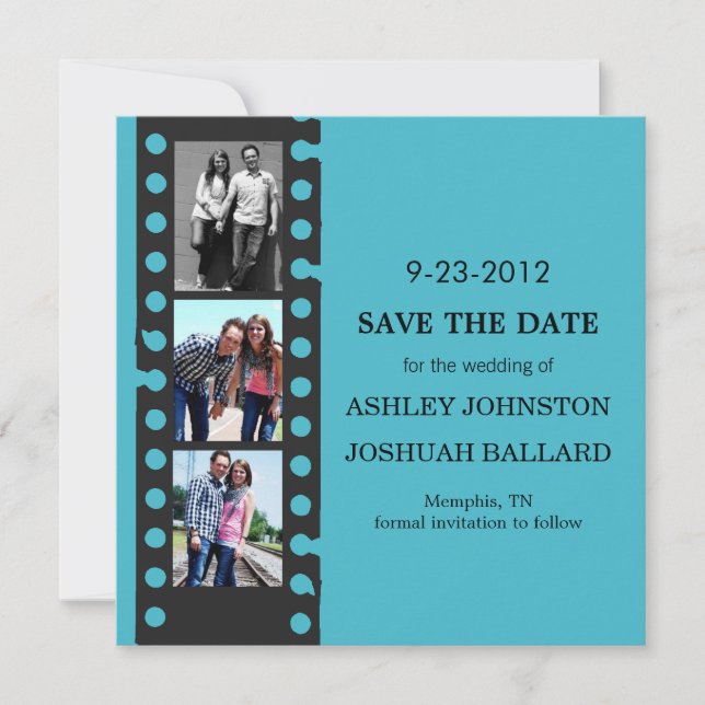 Blue Movie Film Strip Save The Date Invites (Front)