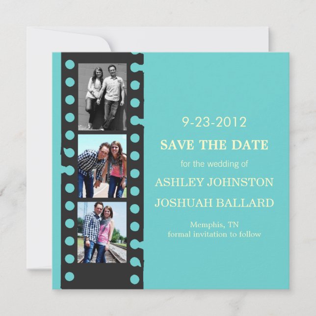 Blue Movie Film Strip Save The Date Invites (Front)