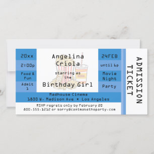 Blue Movie Night Party Admission Ticket Invite